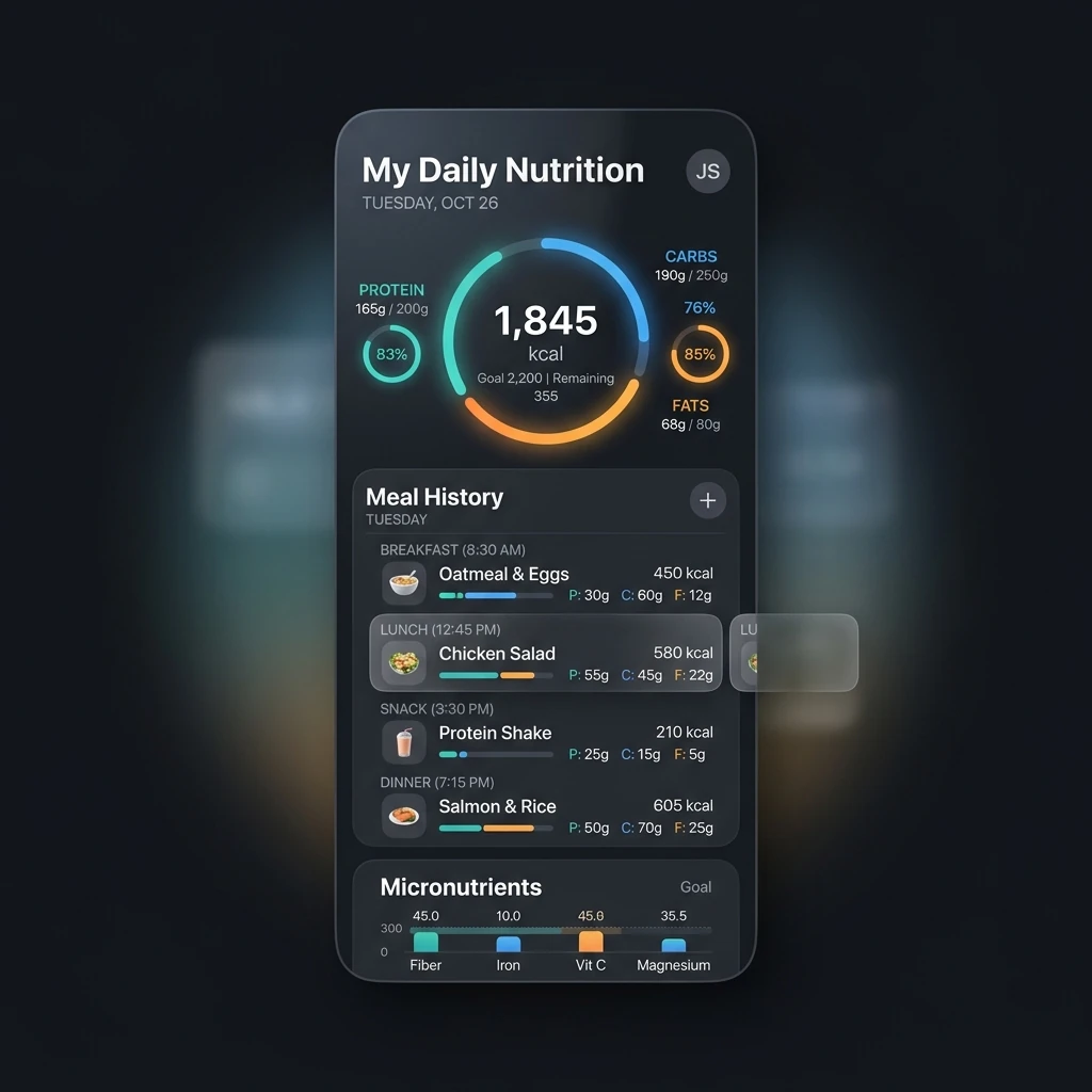 Interface de Nutrição do App Integr8